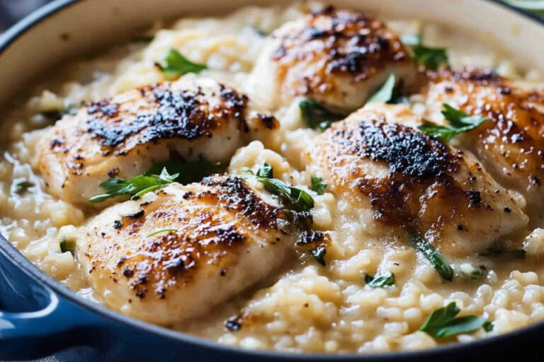 Risotto cremoso de parmesano y pollo al limón