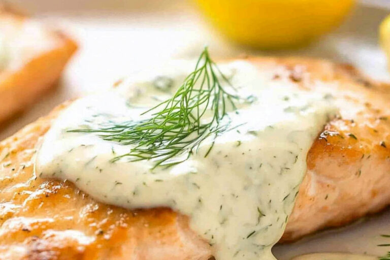 Salsa cremosa de eneldo para salmón delicioso