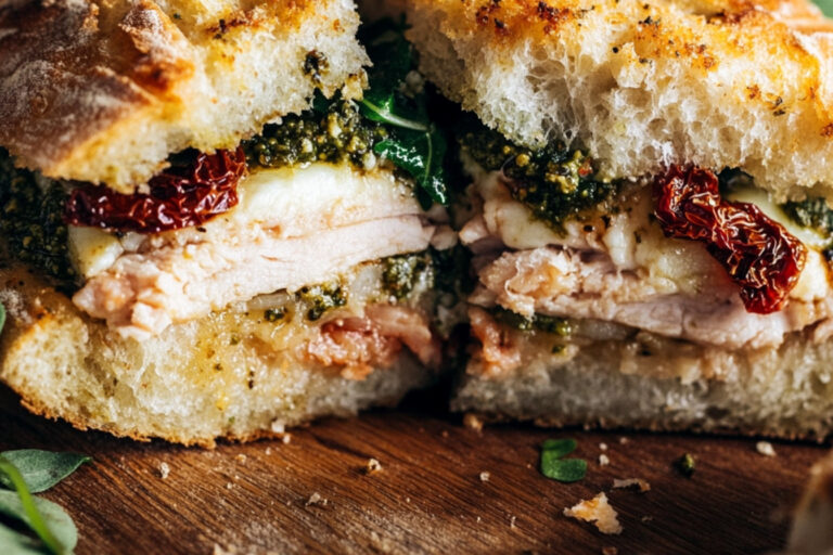 Sándwich de focaccia con tomate seco y pavo