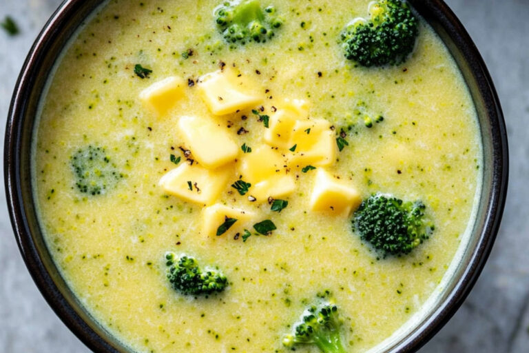 Sopa cremosa de brócoli y queso cheddar deliciosa