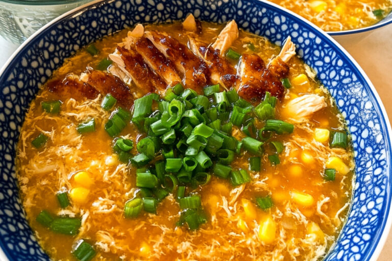Sopa de huevo con maíz y pollo deliciosa