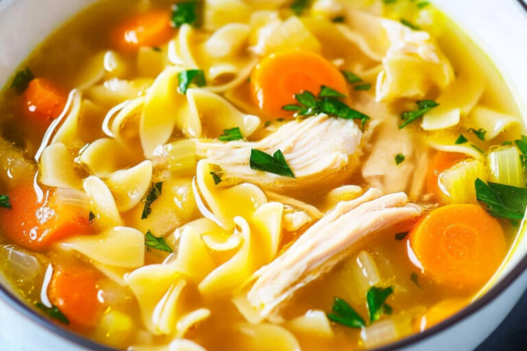 Sopa de pollo casera con fideos deliciosos