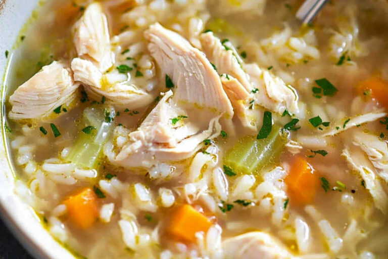 Sopa de pollo y arroz reconfortante y deliciosa