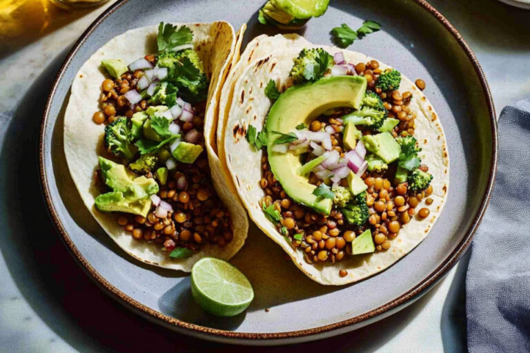 Tacos ahumados de lentejas y tallos de brócoli