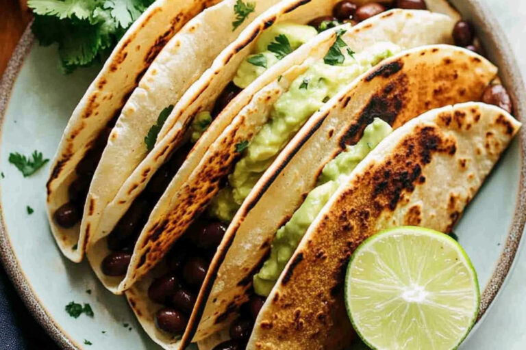 Tacos crujientes de frijoles negros y salsa fresca.