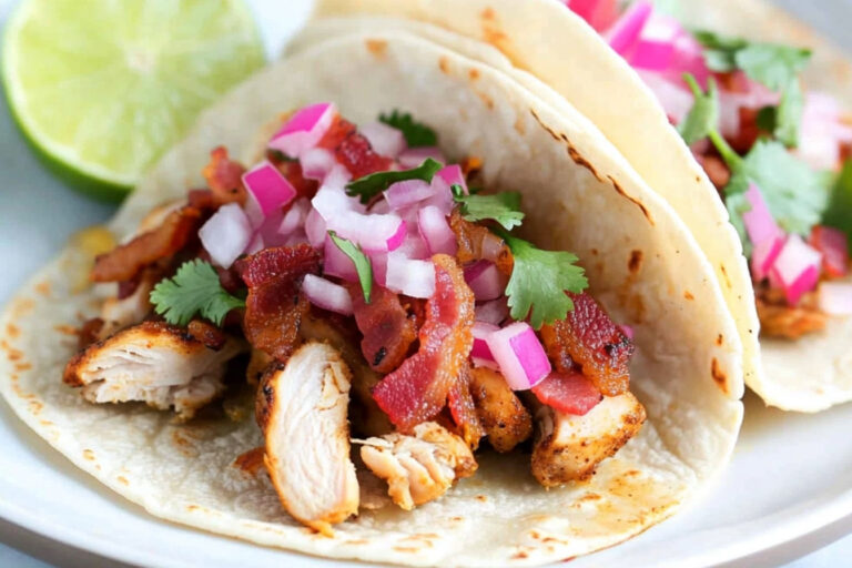 Tacos de pollo con tocino irresistibles