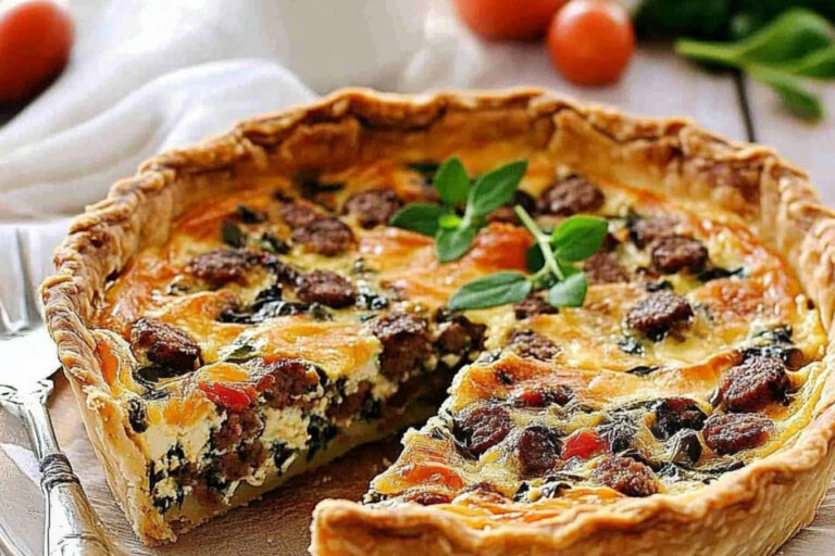 Deliciosa quiche de salchichas italianas caseras