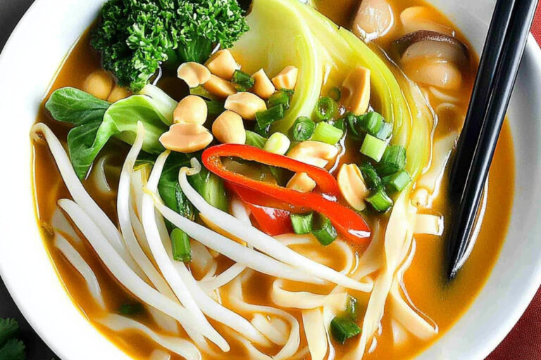 Deliciosa sopa de fideos dan dan vegetal