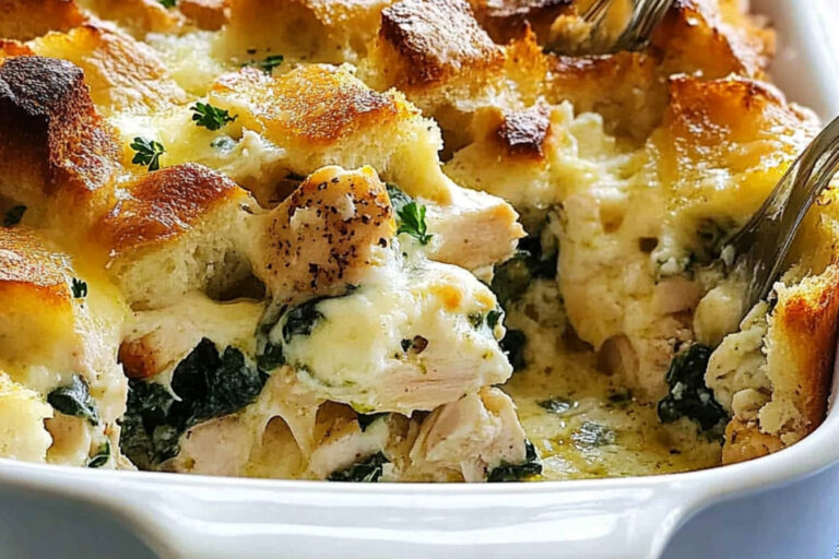 Delicioso estrato de pollo y espinacas al horno