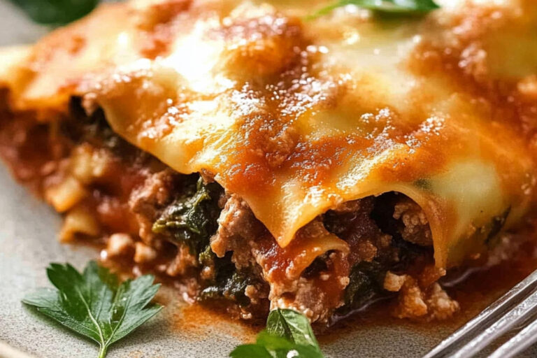 Deliciosos canelones de espinacas y carne