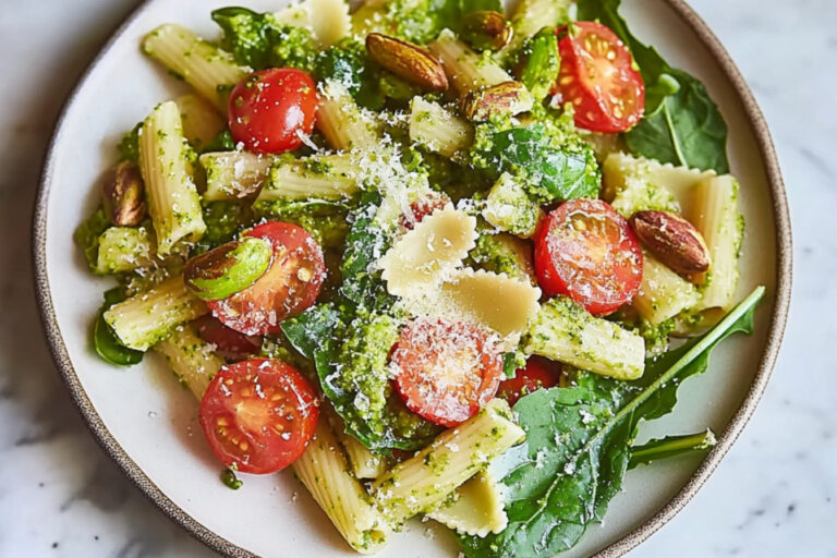 Ensalada de pasta con pesto de pistacho deliciosa